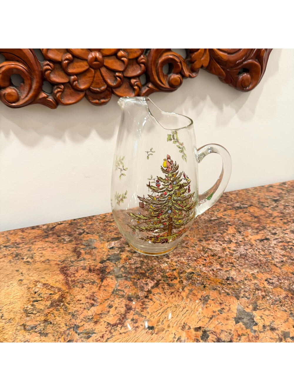 Vintage Spode Christmas Tree Clear Glass Pitcher